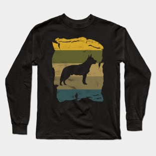 Australian Cattle Dog Distressed Vintage Retro Silhouette Long Sleeve T-Shirt